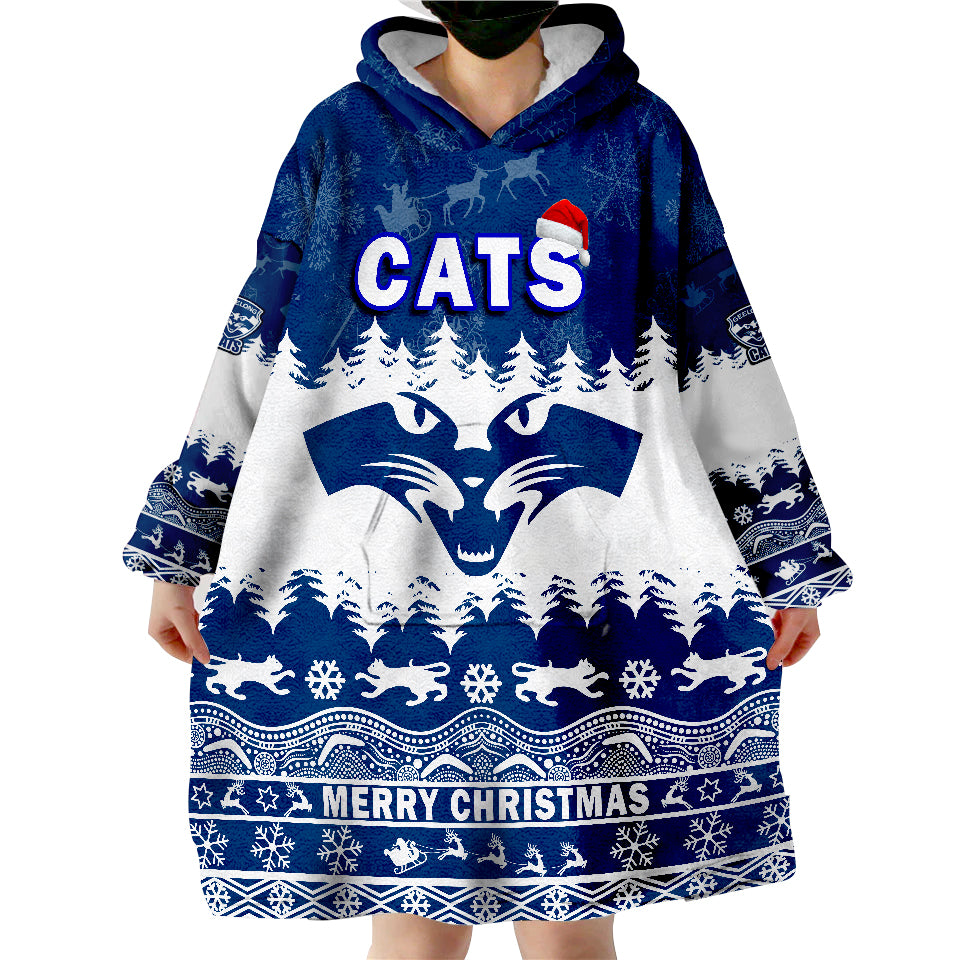 Geelong Cats Unique Winter Season Cats Merry Christmas Wearable Blanket Hoodie - Vibe Hoodie Shop