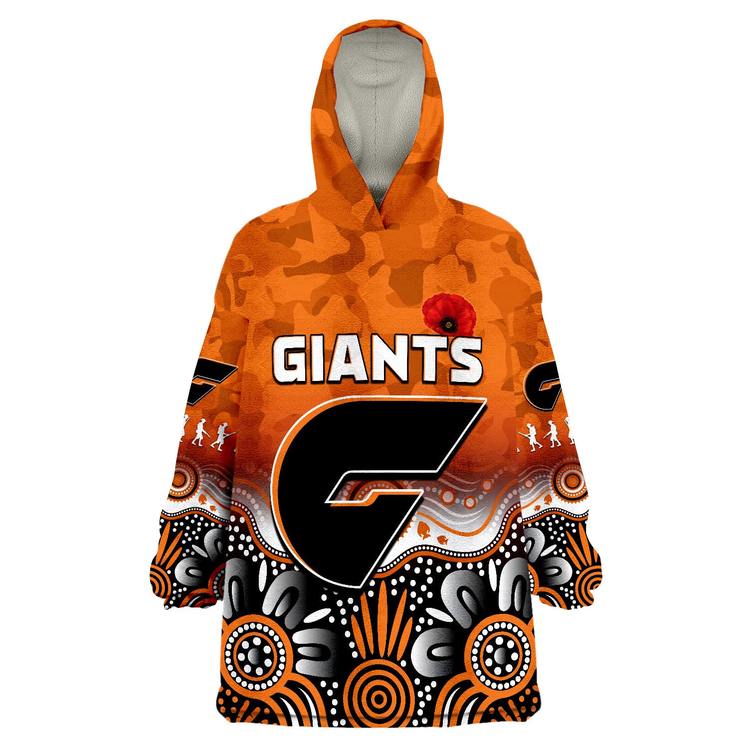 Giants ANZAC 2022 Greater Western Sydney GWS Aboriginal Poppy Wearable Blanket Hoodie - Vibe Hoodie Shop