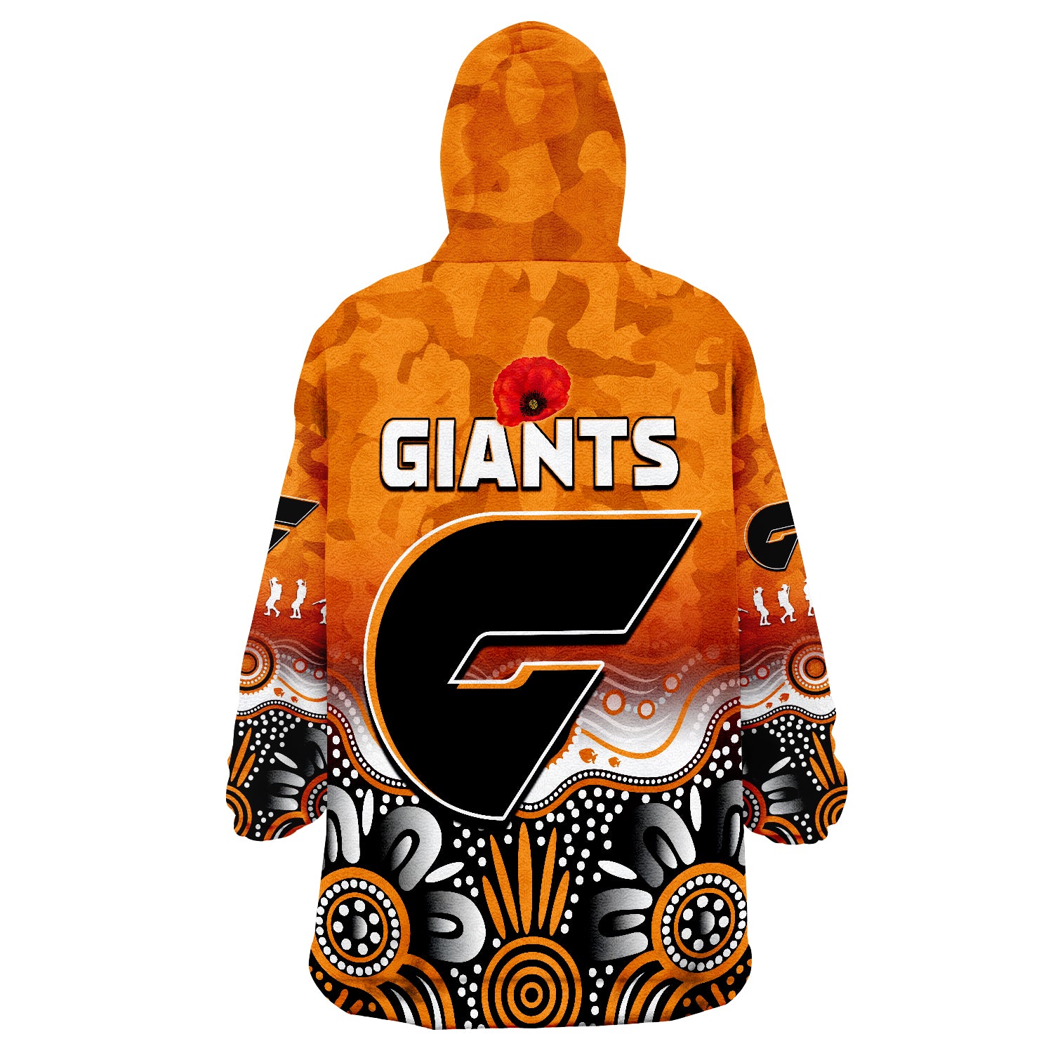 Giants ANZAC 2022 Greater Western Sydney GWS Aboriginal Poppy Wearable Blanket Hoodie - Vibe Hoodie Shop