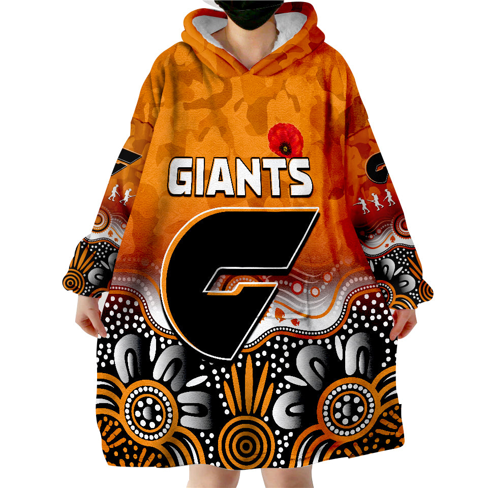 Giants ANZAC 2022 Greater Western Sydney GWS Aboriginal Poppy Wearable Blanket Hoodie - Vibe Hoodie Shop