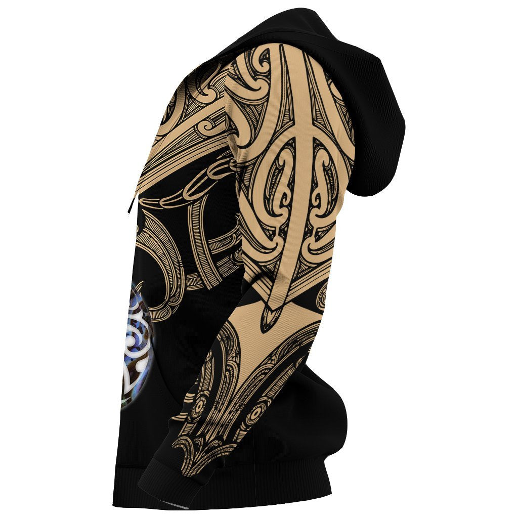 Maori Tattoo Hoodie Hei Matau Abalone Gold - Vibe Hoodie Shop