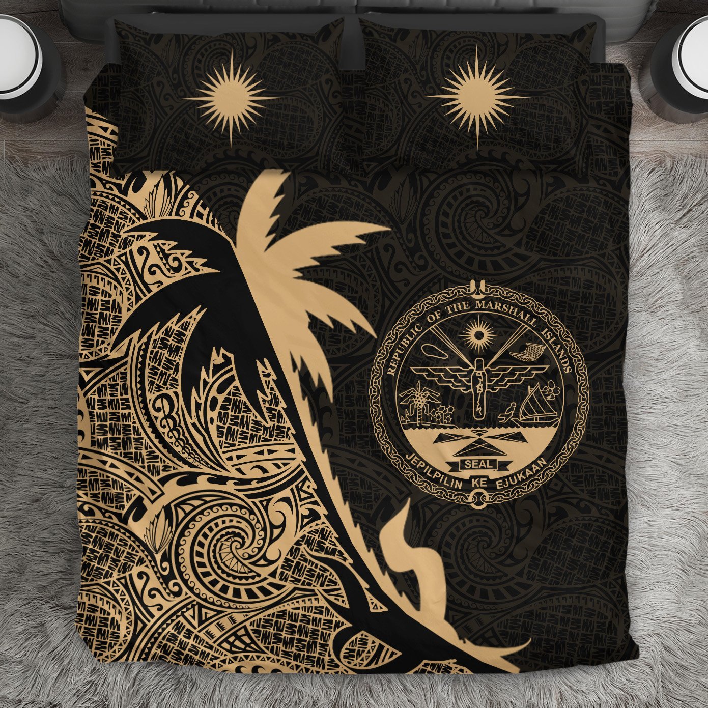 Marshall Islands Coconut Tree Bedding Set Gold - Vibe Hoodie Shop