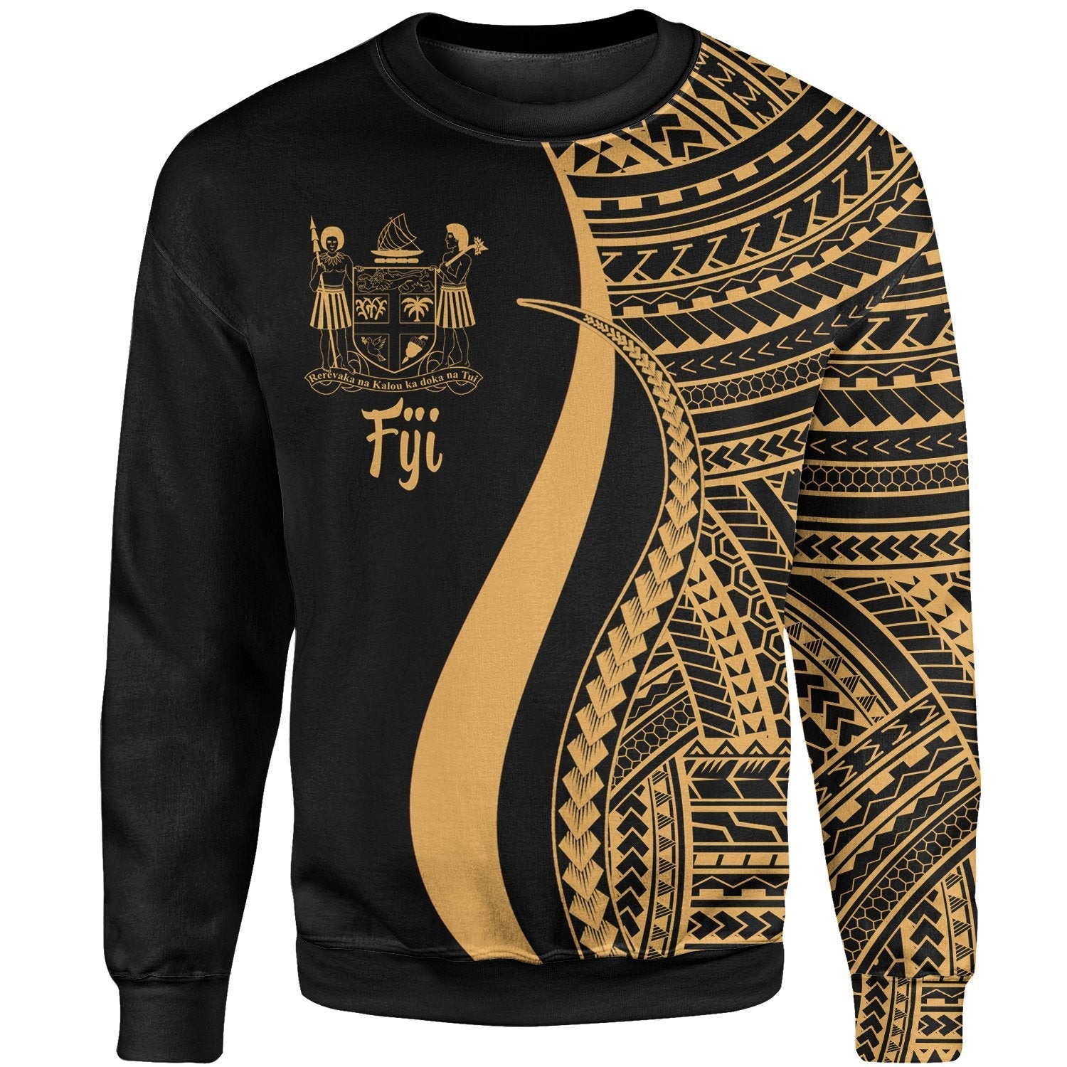 Fiji Sweatshirt - Gold Polynesian Tentacle Tribal Pattern Crest - Vibe Hoodie Shop