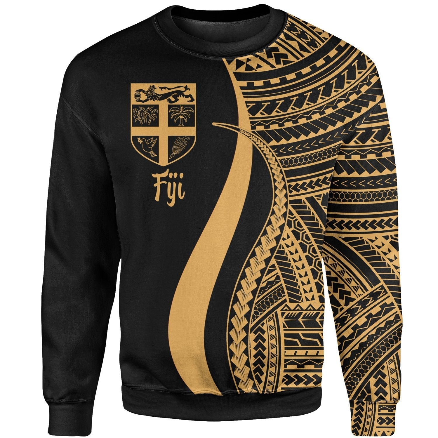 Fiji Sweatshirt - Gold Polynesian Tentacle Tribal Pattern - Vibe Hoodie Shop