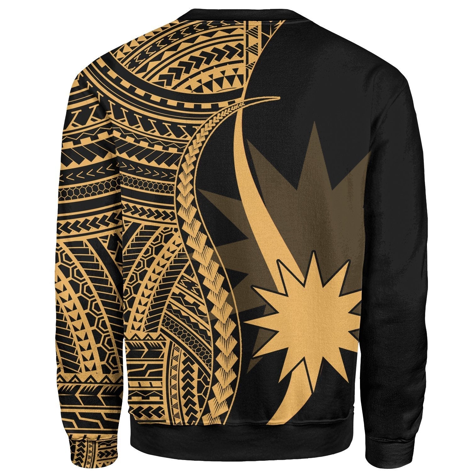 Nauru Custom Personalised Sweatshirt - Gold Polynesian Tentacle Tribal Pattern - Vibe Hoodie Shop
