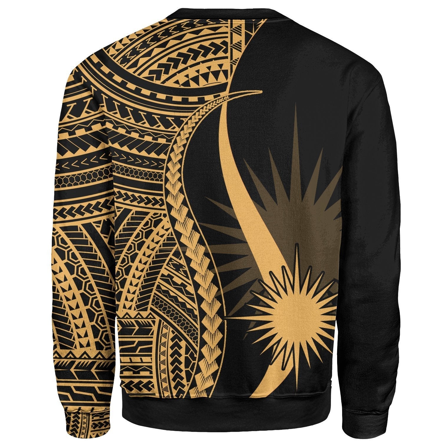 Marshall Islands Custom Personalised Sweatshirt - Gold Polynesian Tentacle Tribal Pattern - Vibe Hoodie Shop