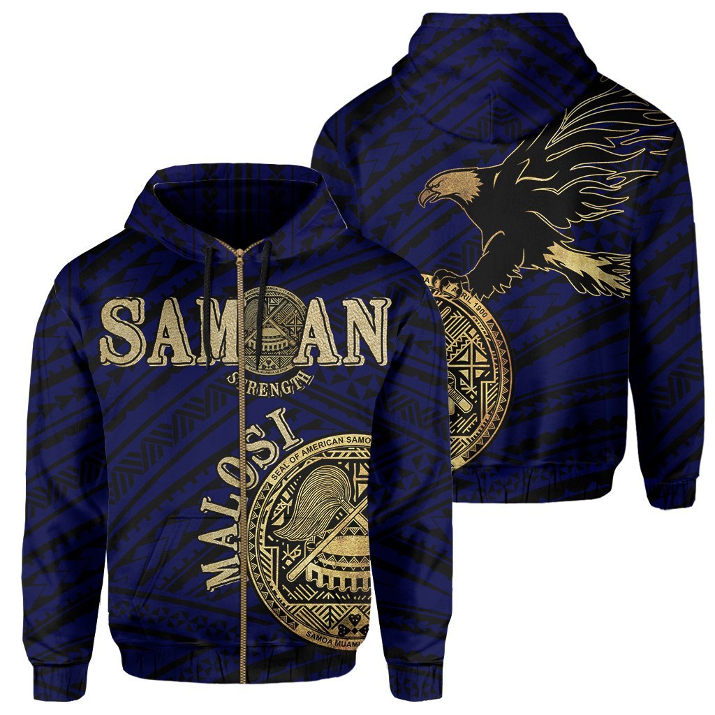 American Samoa Coat Of Arms Bald Eagle Polynesian Zipper Hoodie Gold - Vibe Hoodie Shop