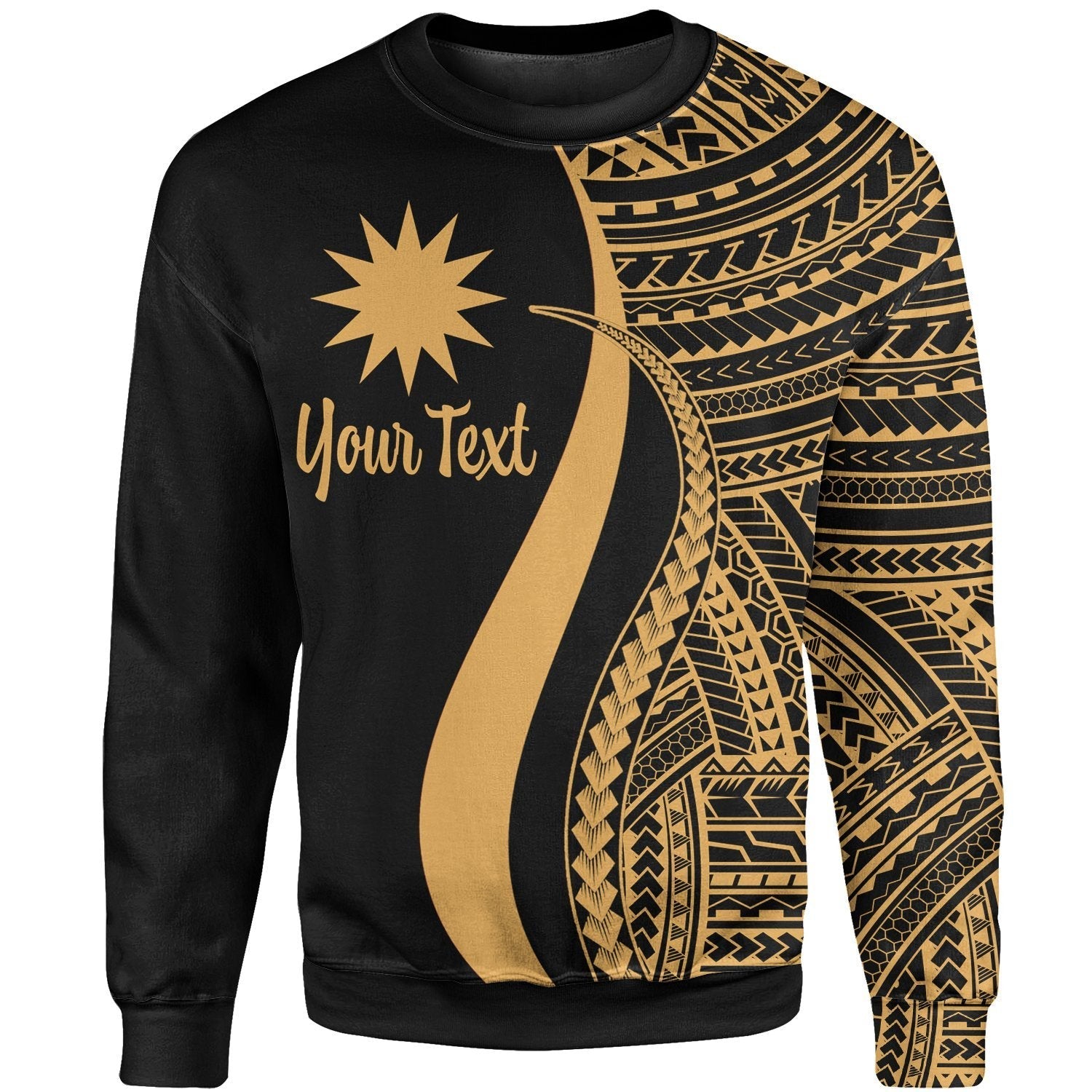 Nauru Custom Personalised Sweatshirt - Gold Polynesian Tentacle Tribal Pattern - Vibe Hoodie Shop