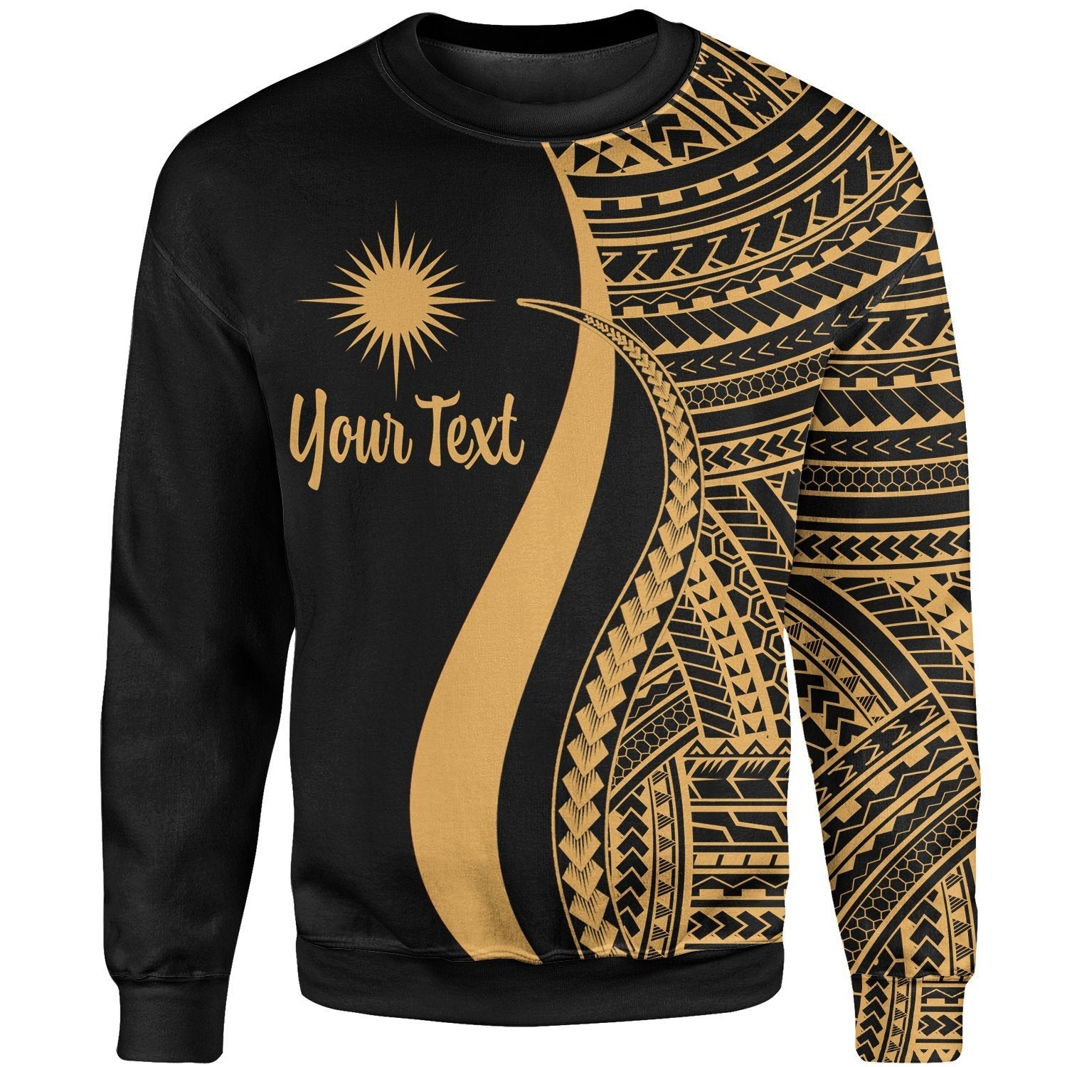 Marshall Islands Custom Personalised Sweatshirt - Gold Polynesian Tentacle Tribal Pattern - Vibe Hoodie Shop