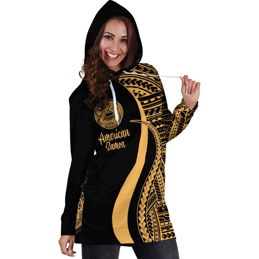 American Samoa Women's Hoodie Dress - Gold Polynesian Tentacle Tribal Pattern - Vibe Hoodie Shop