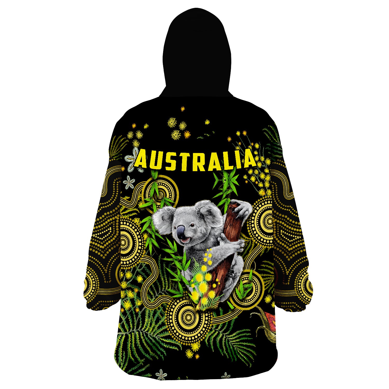 Golden Wattle Australia Acacia Pycnantha Mix Aboriginal Wearable Blanket Hoodie - Vibe Hoodie Shop