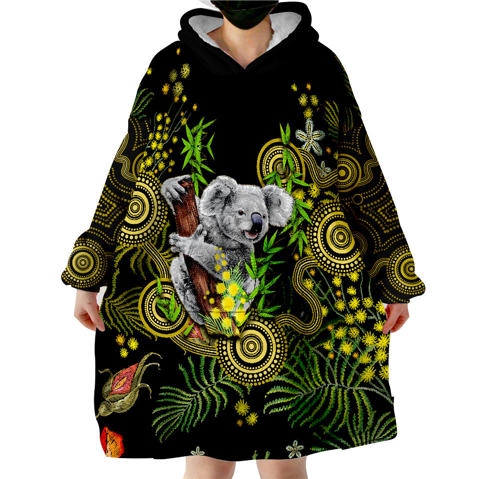 Golden Wattle Australia Acacia Pycnantha Mix Aboriginal Wearable Blanket Hoodie - Vibe Hoodie Shop