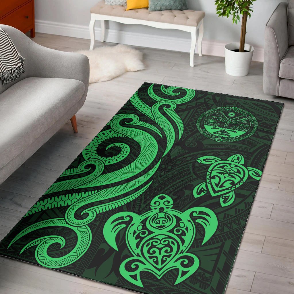 Marshall Islands Area Rug - Green Tentacle Turtle Crest - Vibe Hoodie Shop