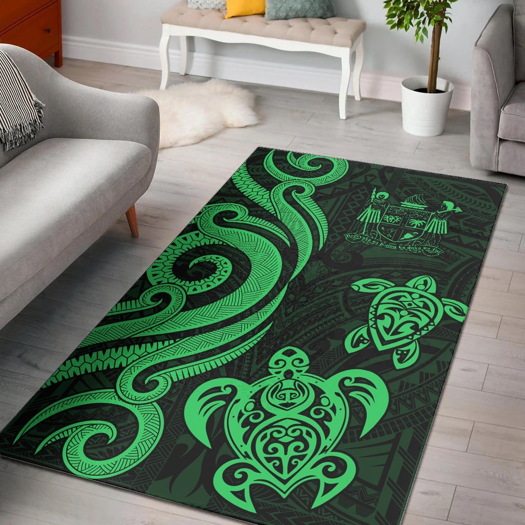 Fiji Area Rug - Green Tentacle Turtle Crest - Vibe Hoodie Shop