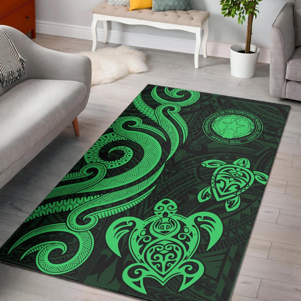 Northern Mariana Islands Area Rug - Green Tentacle Turtle - Vibe Hoodie Shop