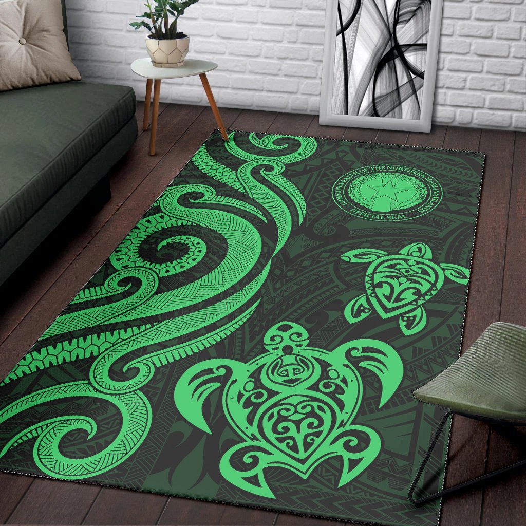 Northern Mariana Islands Area Rug - Green Tentacle Turtle - Vibe Hoodie Shop