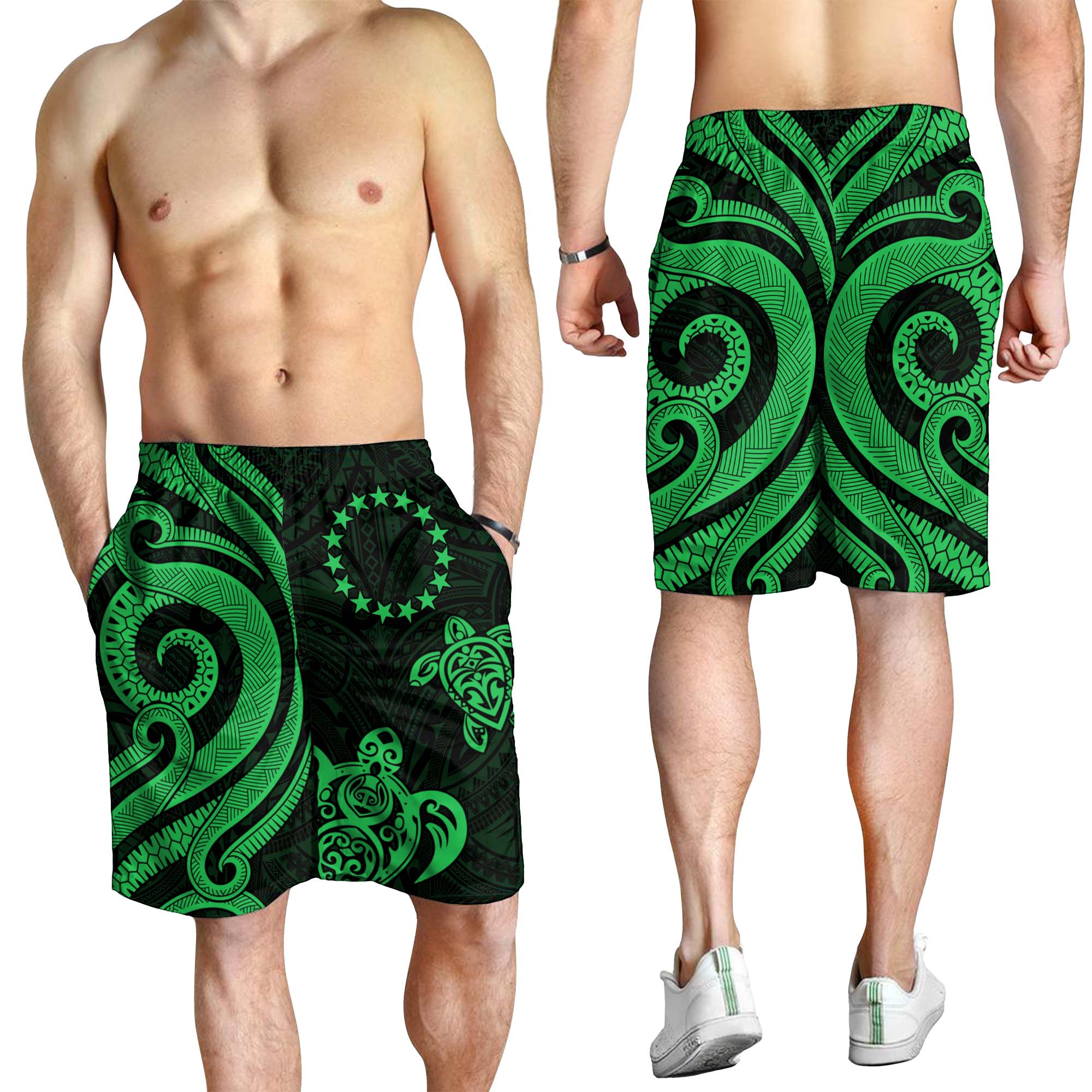 Cook Islands Men's Short - Green Tentacle Turtle - Vibe Hoodie Shop