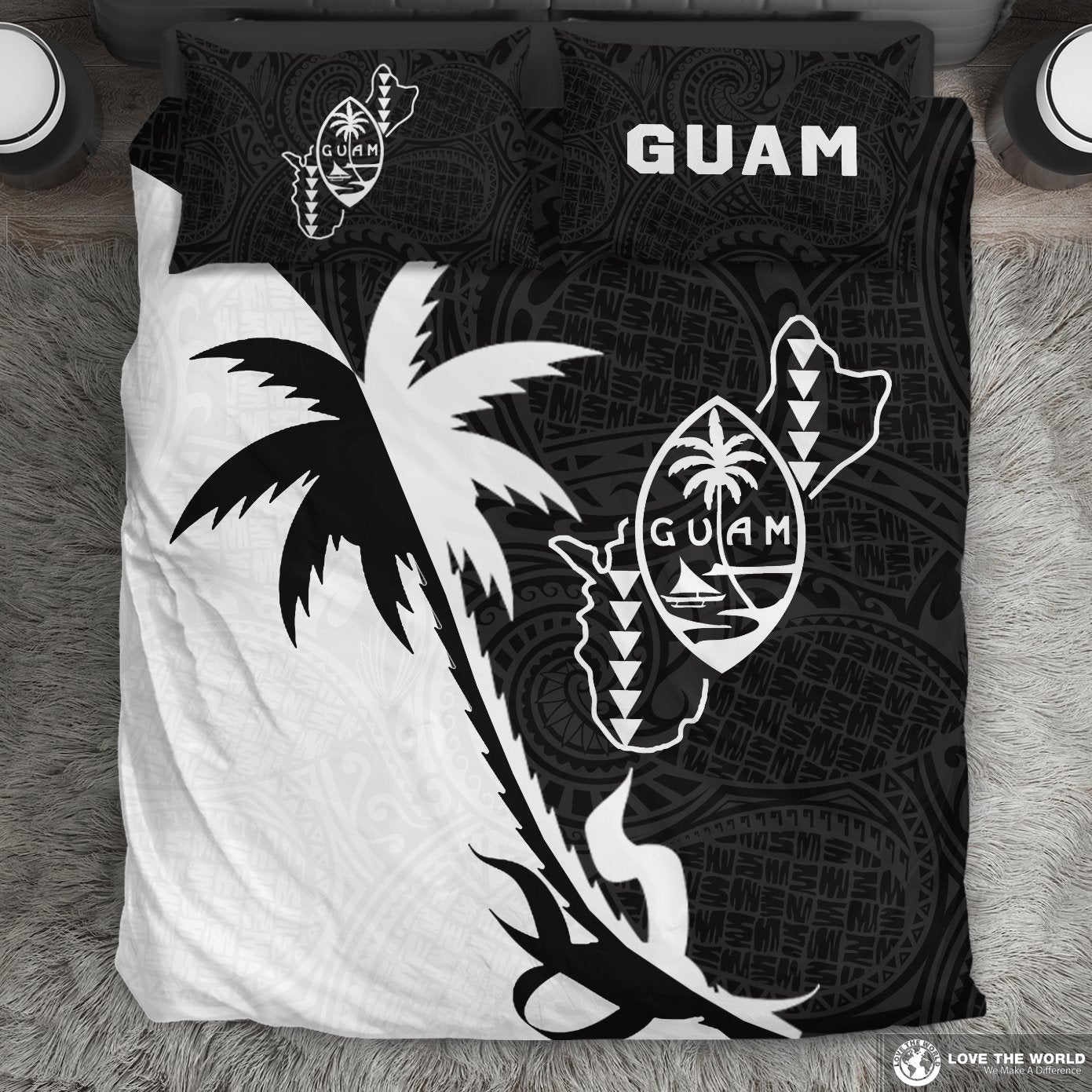 Guam Coconut Tree Bedding Set Black White - Vibe Hoodie Shop