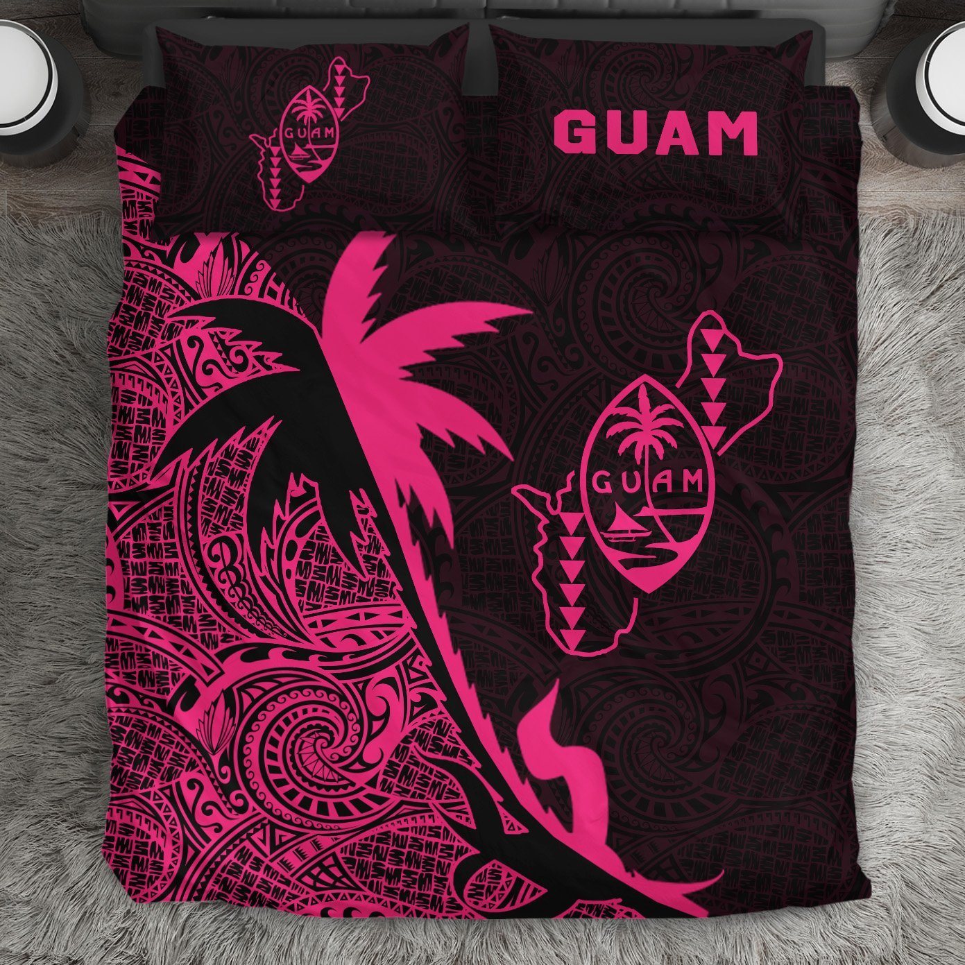 Guam Coconut Tree Bedding Set Pink - Vibe Hoodie Shop