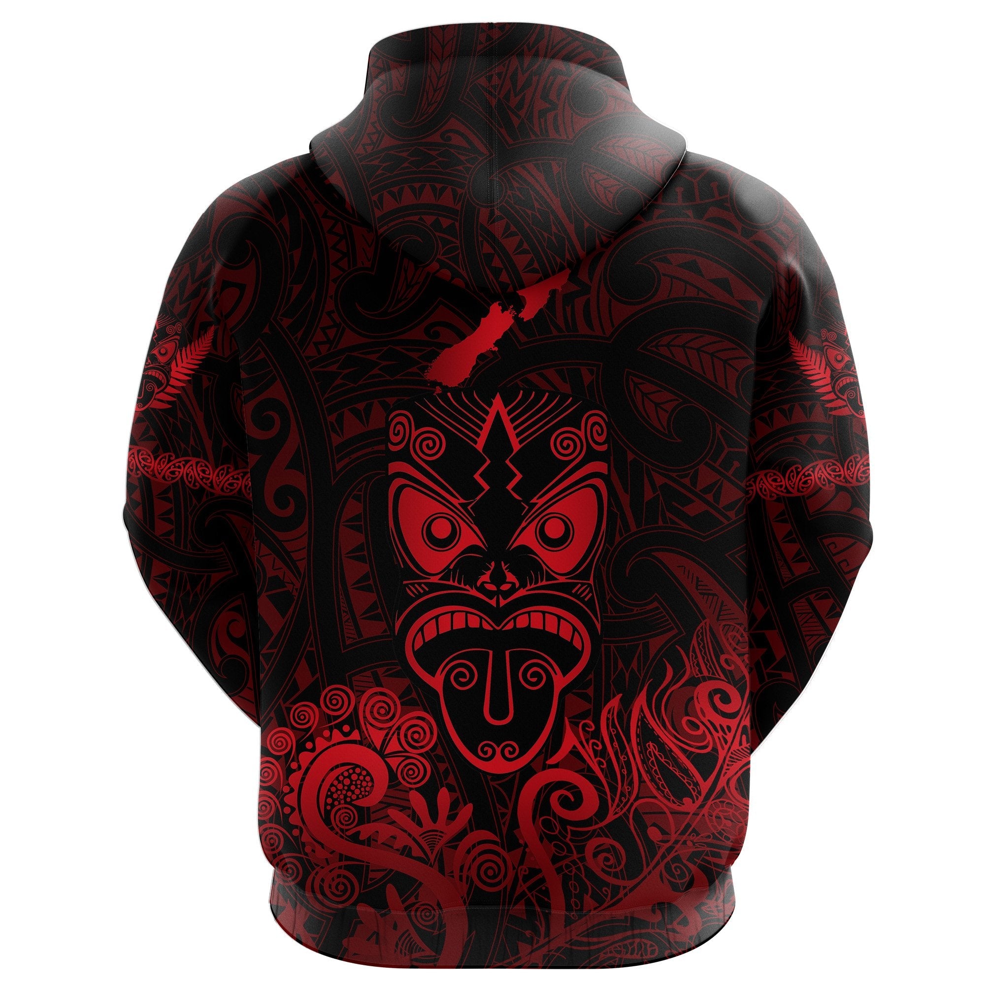 Maori Aotearoa Rugby Haka Hoodie New Zealand Silver Fern - Red - Vibe Hoodie Shop