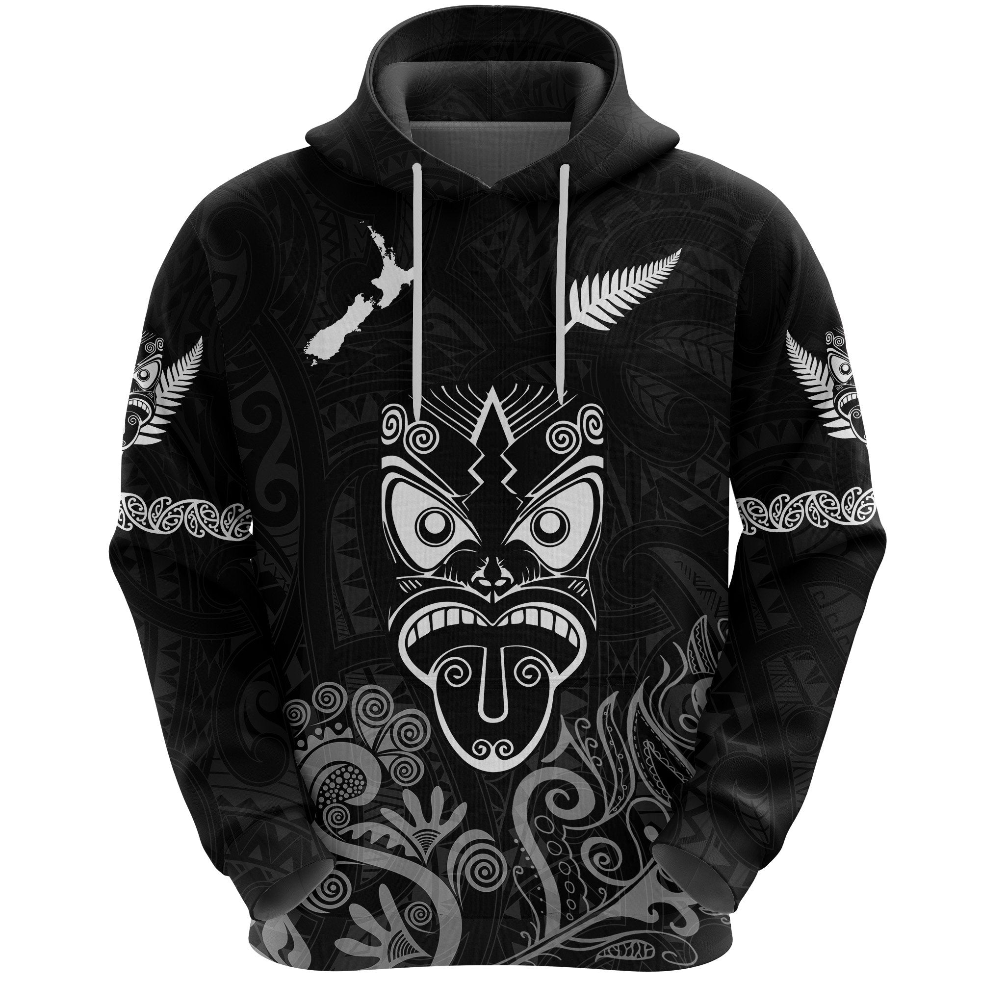 Maori Aotearoa Rugby Haka Hoodie New Zealand Silver Fern - Black - Vibe Hoodie Shop