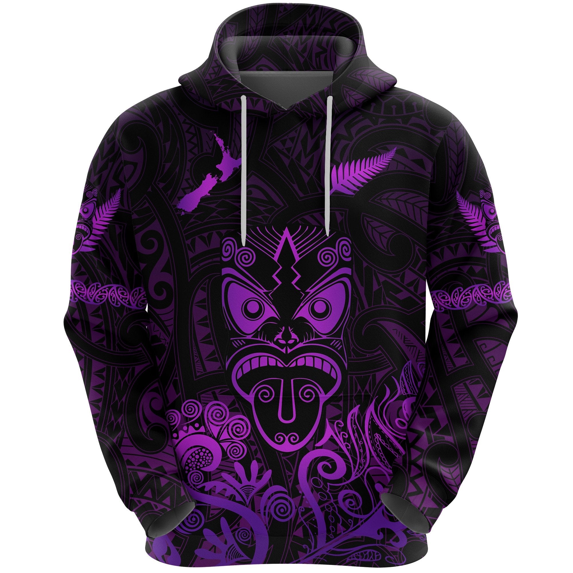 Maori Aotearoa Rugby Haka Hoodie New Zealand Silver Fern - Purple - Vibe Hoodie Shop