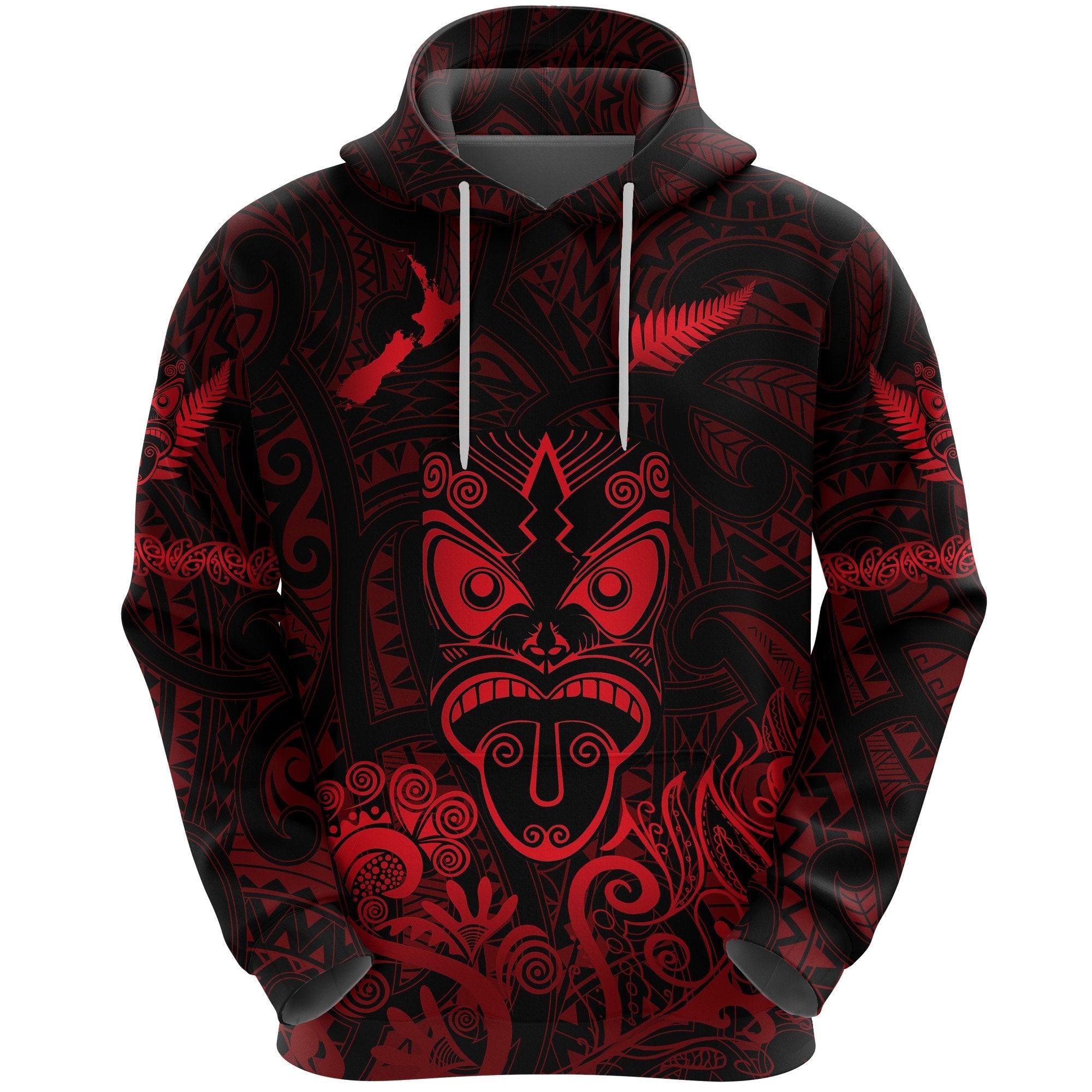 Maori Aotearoa Rugby Haka Hoodie New Zealand Silver Fern - Red - Vibe Hoodie Shop