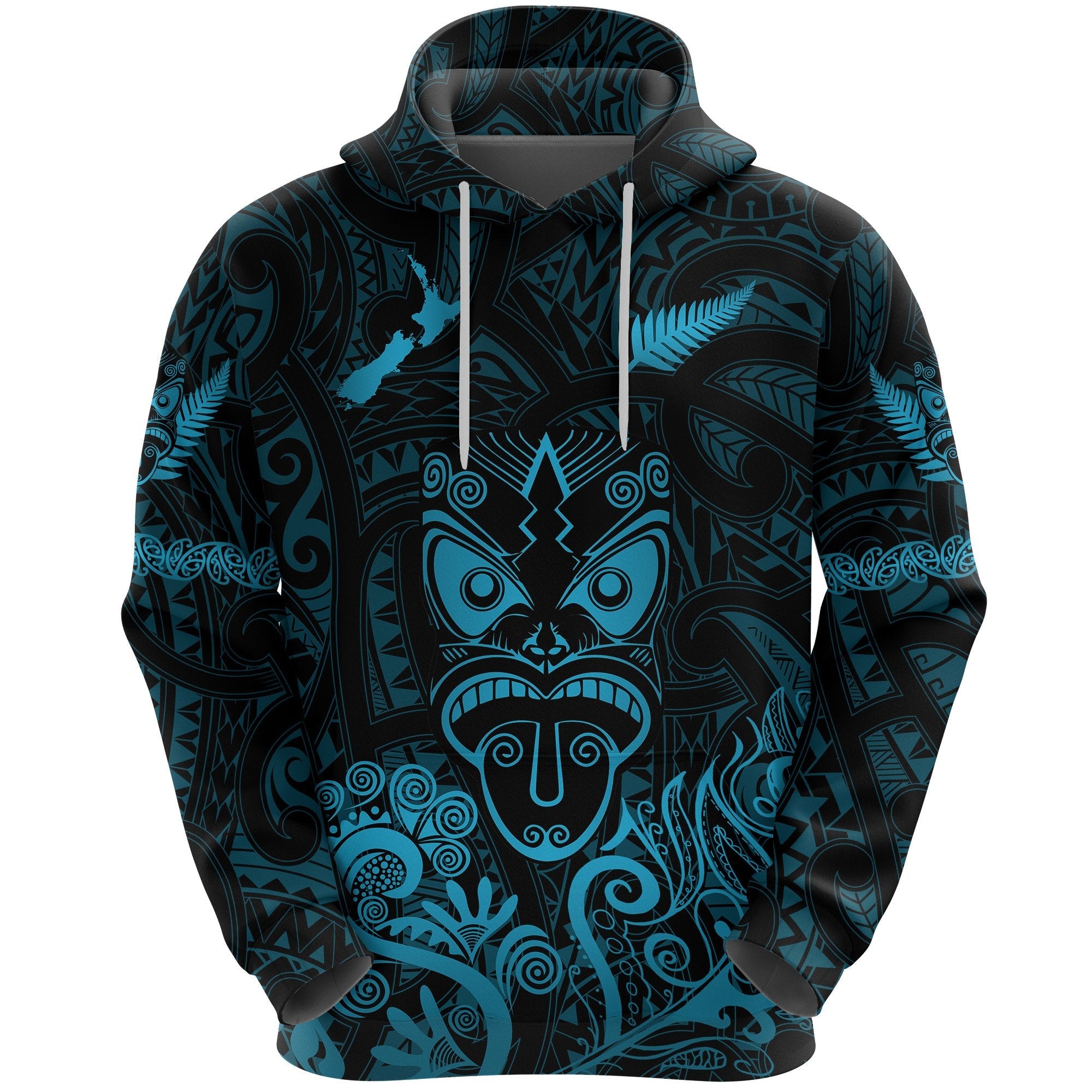 Maori Aotearoa Rugby Haka Hoodie New Zealand Silver Fern - Turquoise - Vibe Hoodie Shop