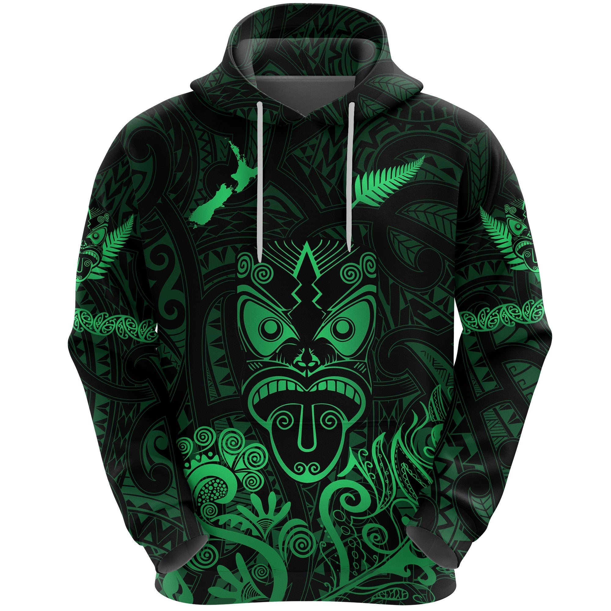 Maori Aotearoa Rugby Haka Hoodie New Zealand Silver Fern - Green - Vibe Hoodie Shop