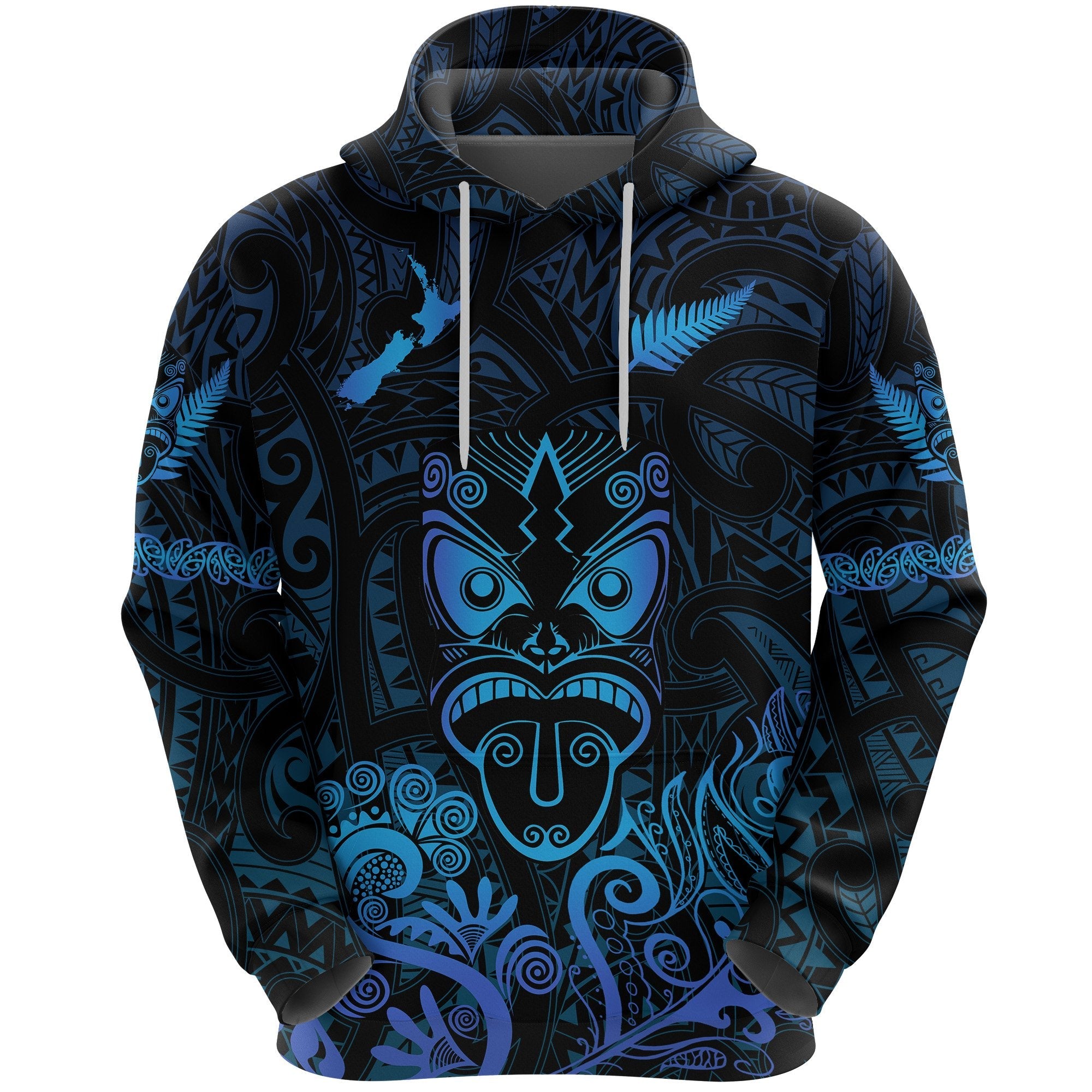 Maori Aotearoa Rugby Haka Hoodie New Zealand Silver Fern - Blue - Vibe Hoodie Shop