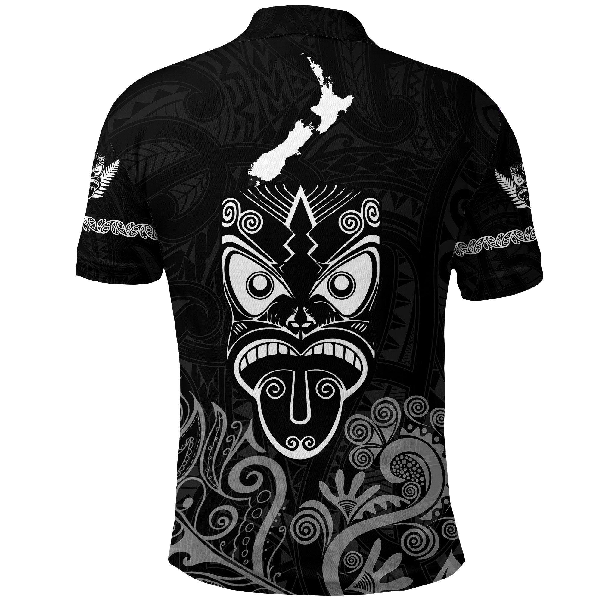 Maori Aotearoa Rugby Haka Polo Shirt New Zealand Silver Fern - Black - Vibe Hoodie Shop