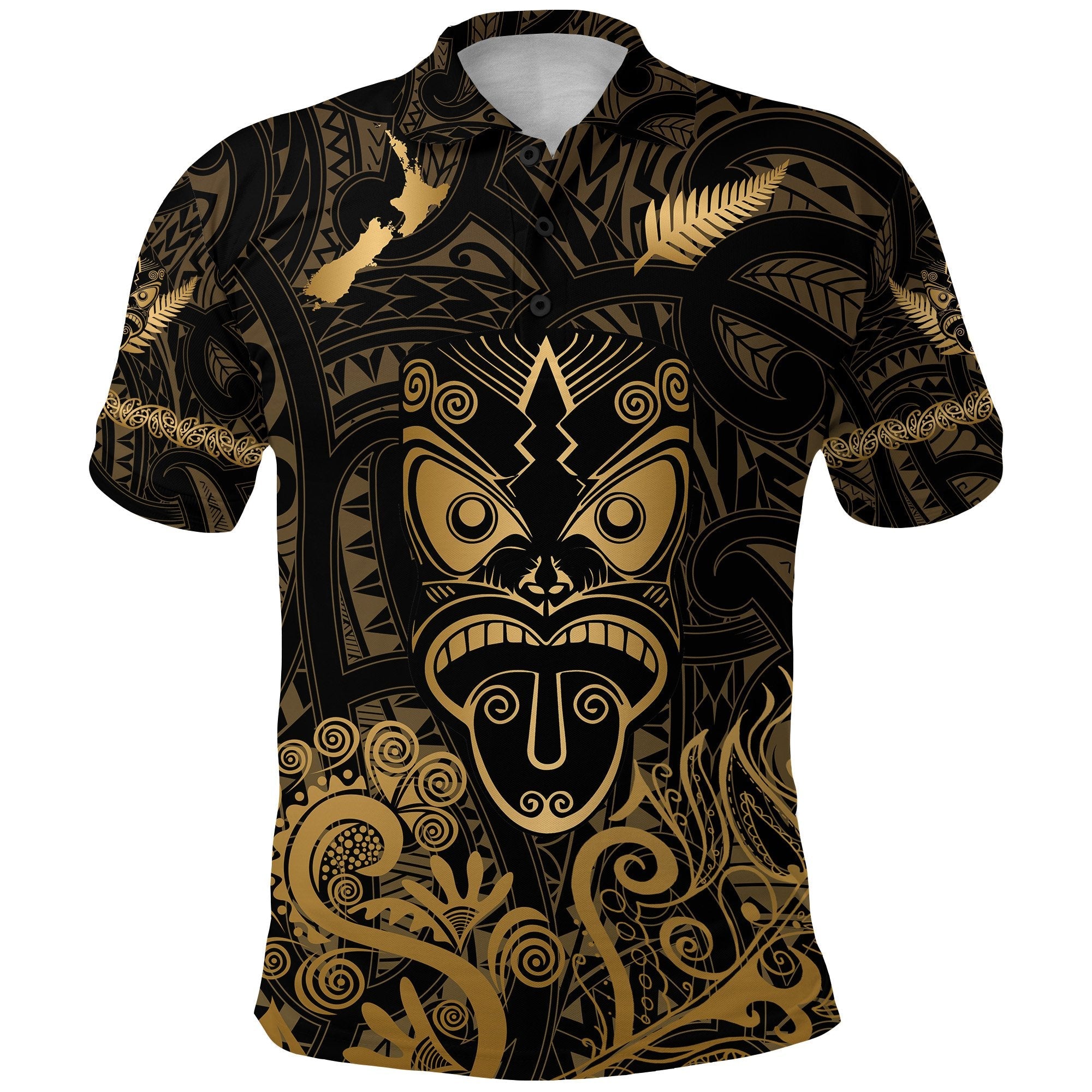 Maori Aotearoa Rugby Haka Polo Shirt New Zealand Silver Fern - Gold - Vibe Hoodie Shop