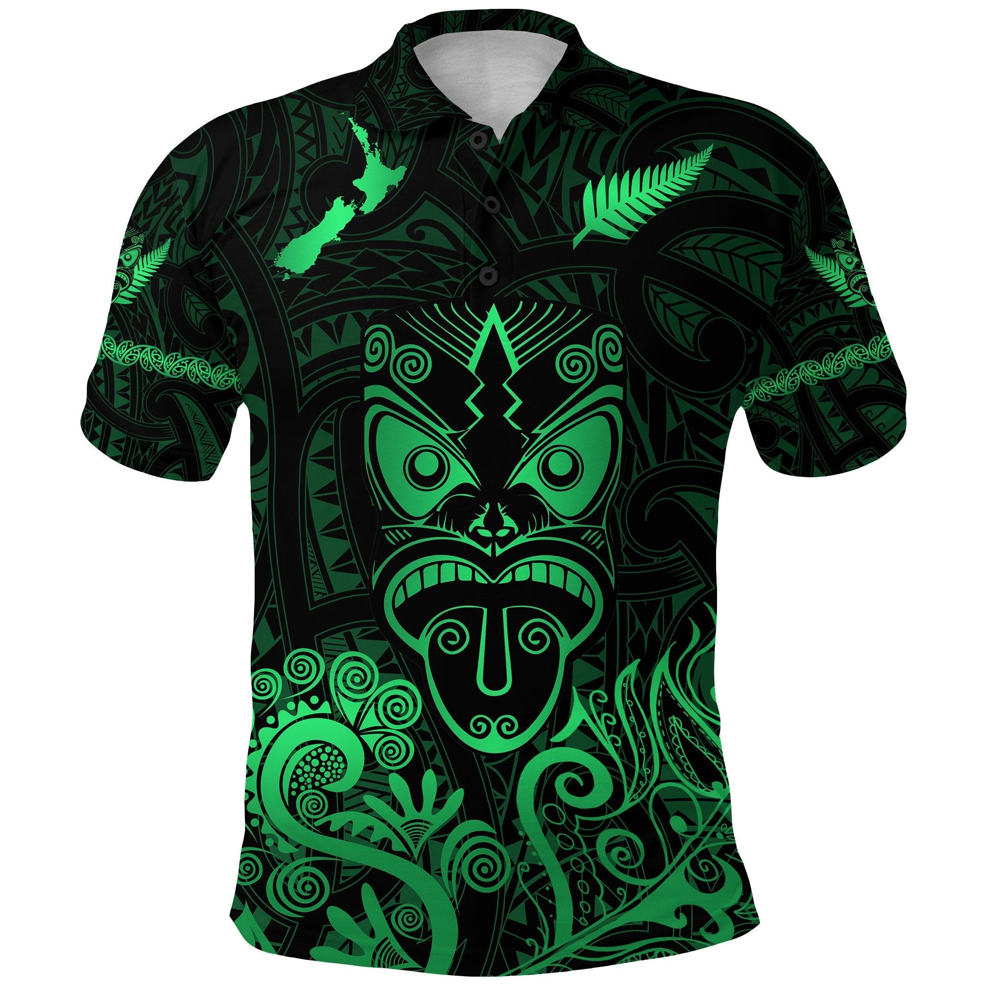 Maori Aotearoa Rugby Haka Polo Shirt New Zealand Silver Fern - Green - Vibe Hoodie Shop