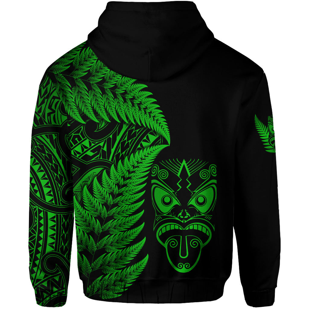 New Zealand Haka Rugby Maori Zip Hoodie Silver Fern Vibes - Green LT8 - Vibe Hoodie Shop