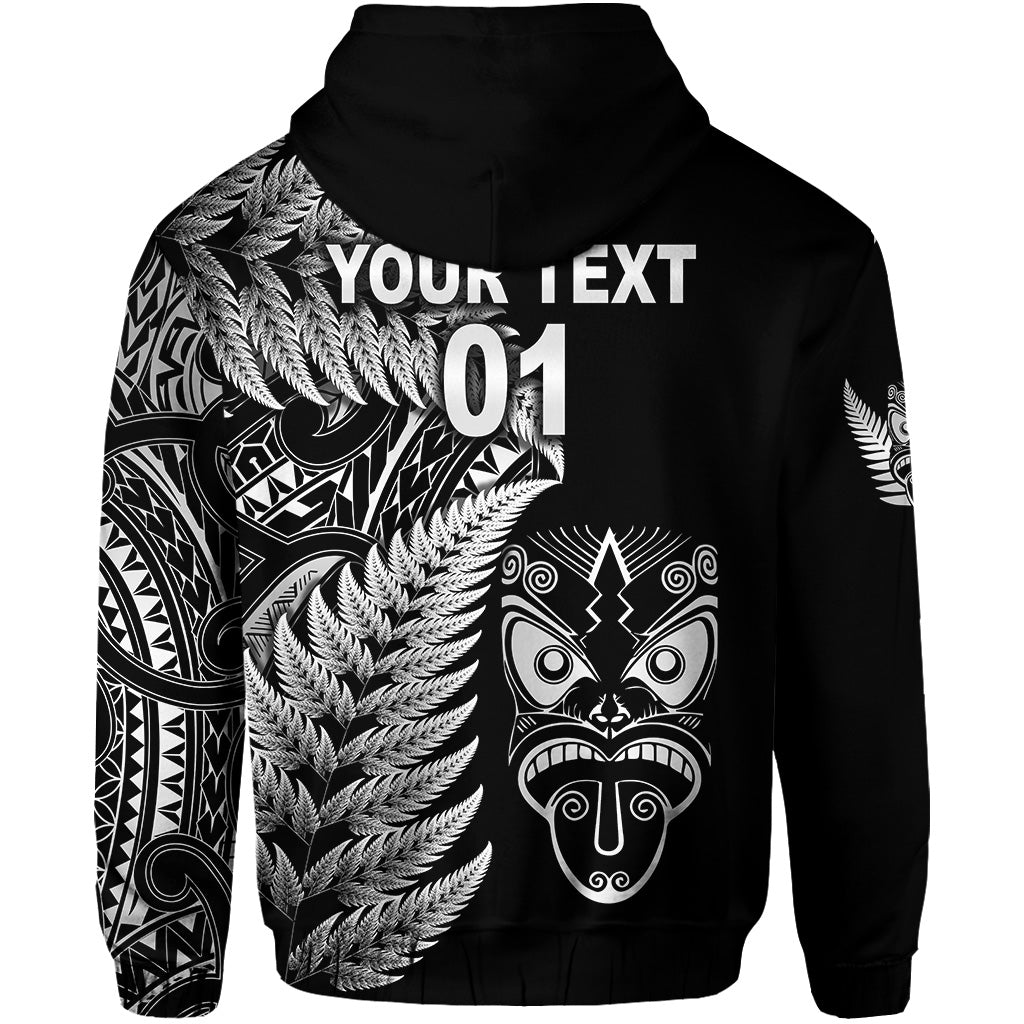 (Custom Personalised) New Zealand Haka Rugby Maori Zip Hoodie Silver Fern Vibes - Black LT8 - Vibe Hoodie Shop