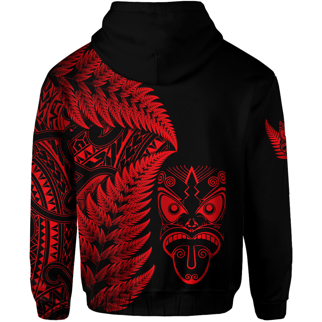 New Zealand Haka Rugby Maori Zip Hoodie Silver Fern Vibes - Red LT8 - Vibe Hoodie Shop