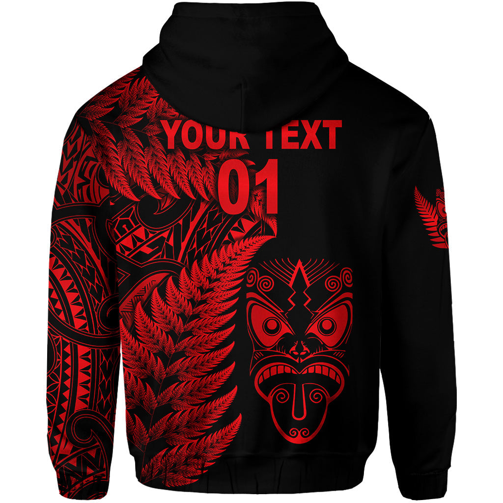 (Custom Personalised) New Zealand Haka Rugby Maori Hoodie Silver Fern Vibes - Red LT8 - Vibe Hoodie Shop