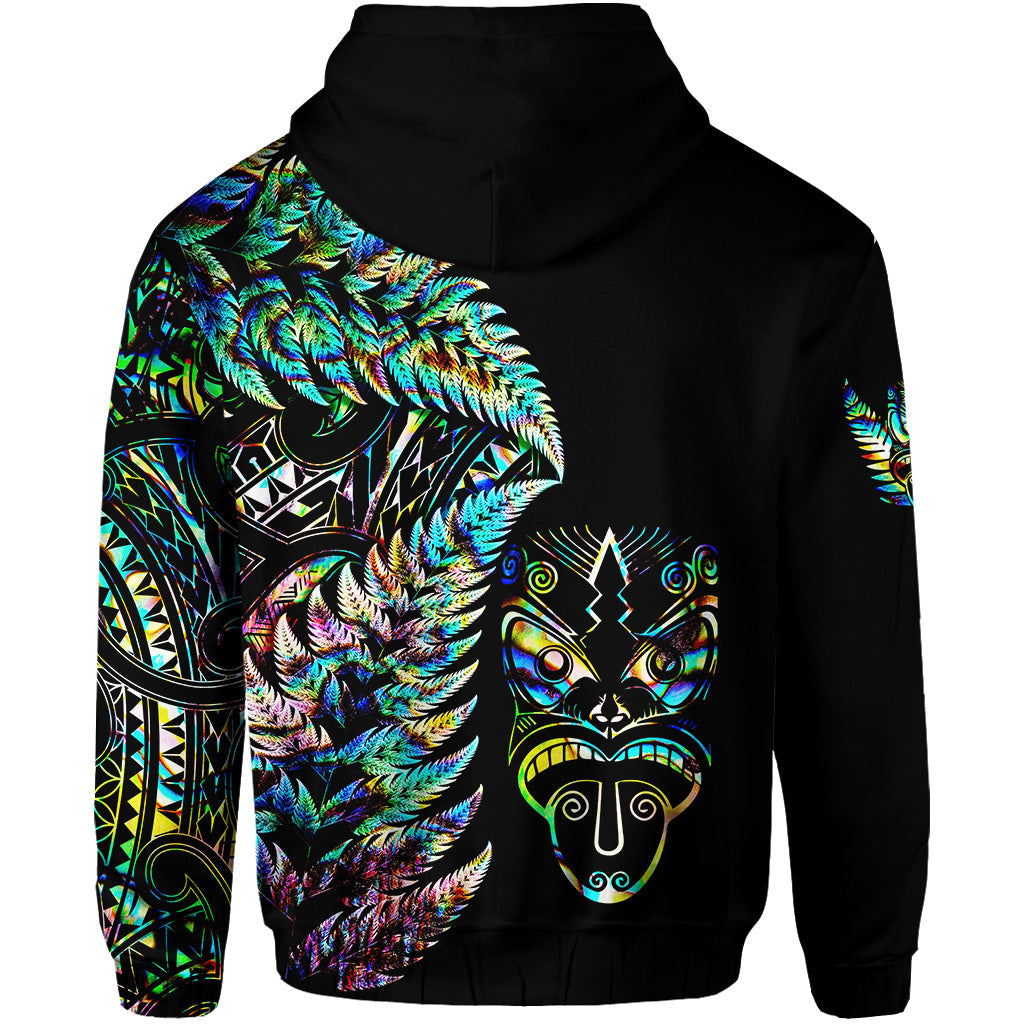 New Zealand Haka Rugby Maori Hoodie Silver Fern Vibes - Paua Shell LT8 - Vibe Hoodie Shop