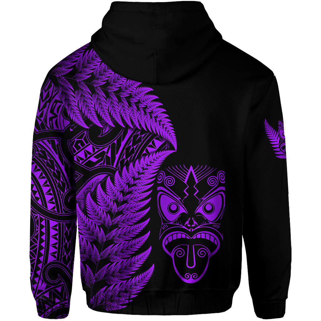New Zealand Haka Rugby Maori Zip Hoodie Silver Fern Vibes - Purple LT8 - Vibe Hoodie Shop