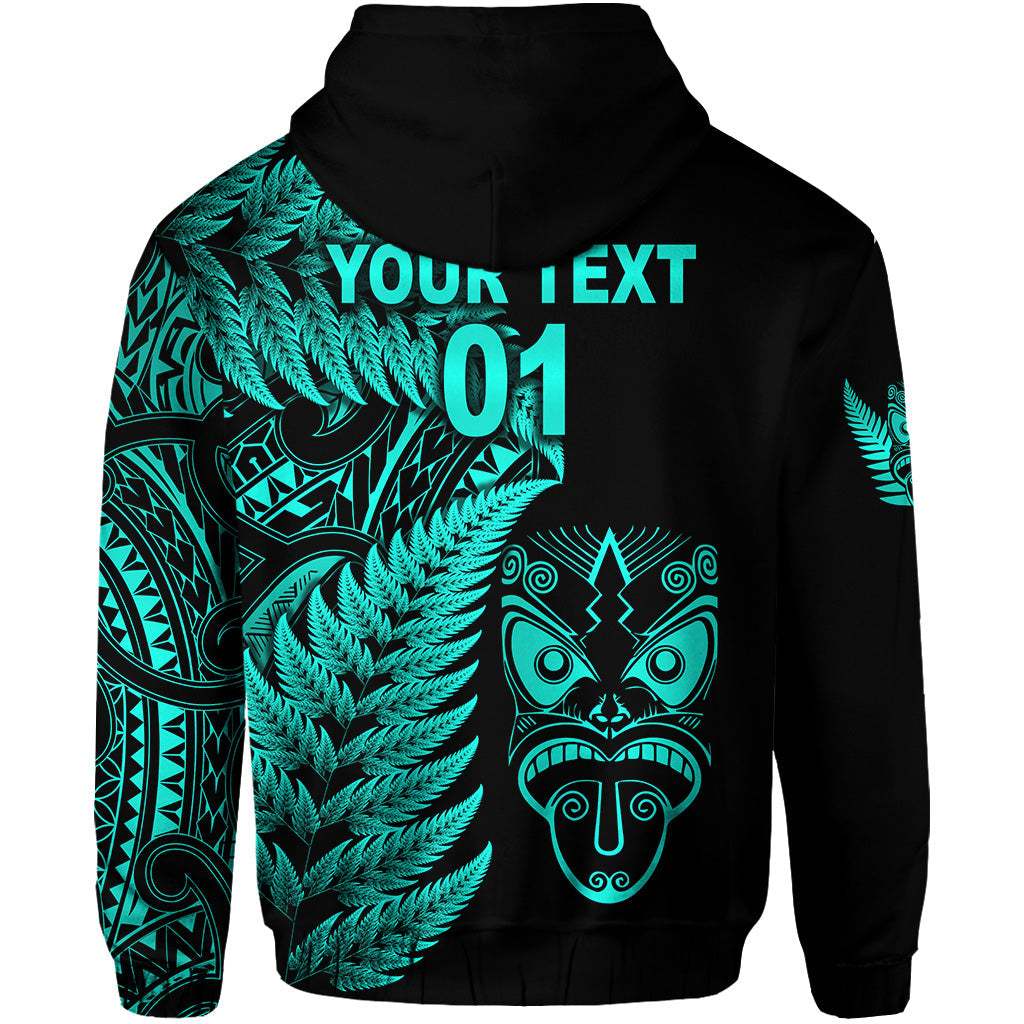 (Custom Personalised) New Zealand Haka Rugby Maori Zip Hoodie Silver Fern Vibes - Turquoise LT8 - Vibe Hoodie Shop