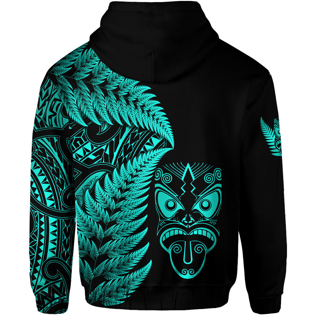 New Zealand Haka Rugby Maori Hoodie Silver Fern Vibes - Turquoise LT8 - Vibe Hoodie Shop