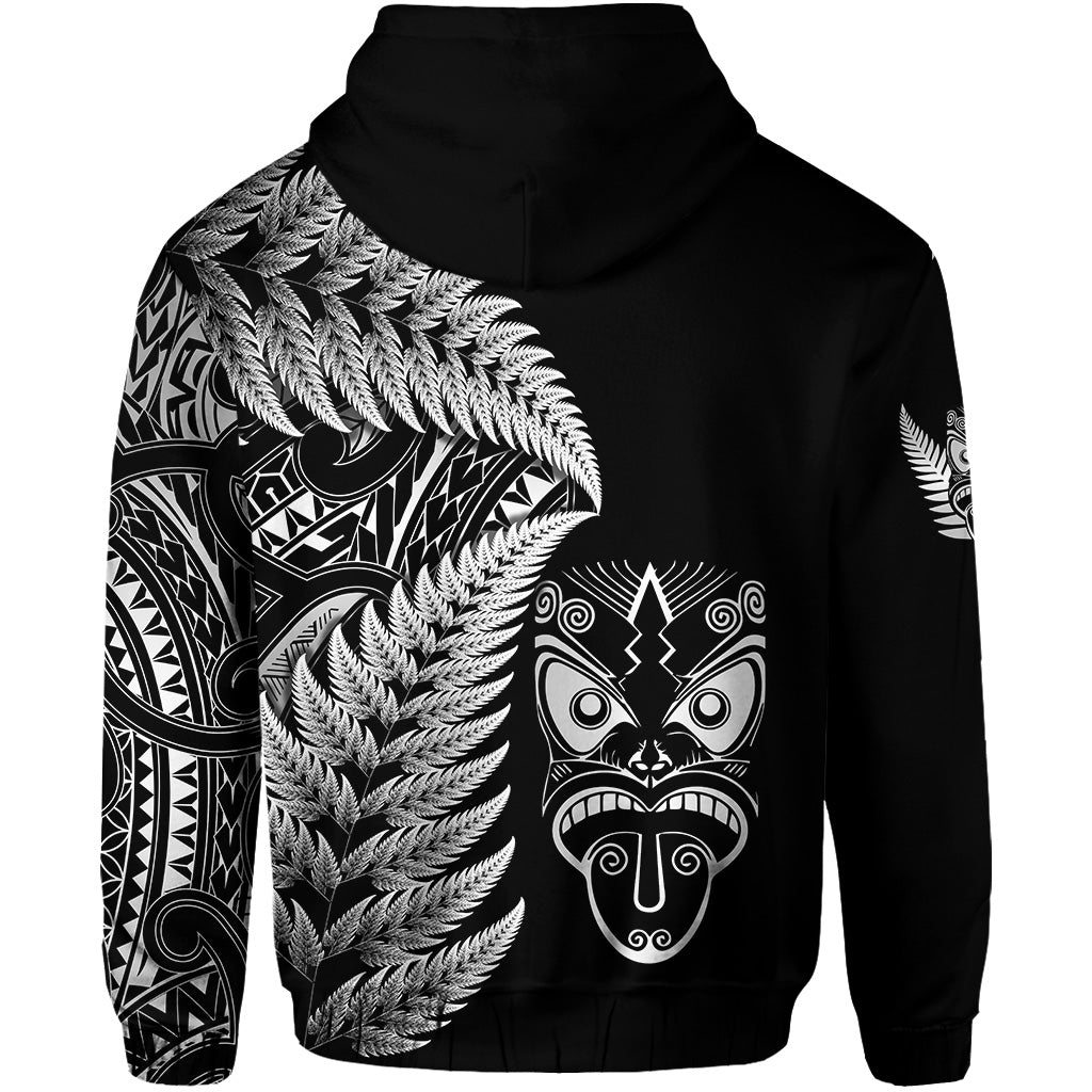 New Zealand Haka Rugby Maori Zip Hoodie Silver Fern Vibes - Black LT8 - Vibe Hoodie Shop