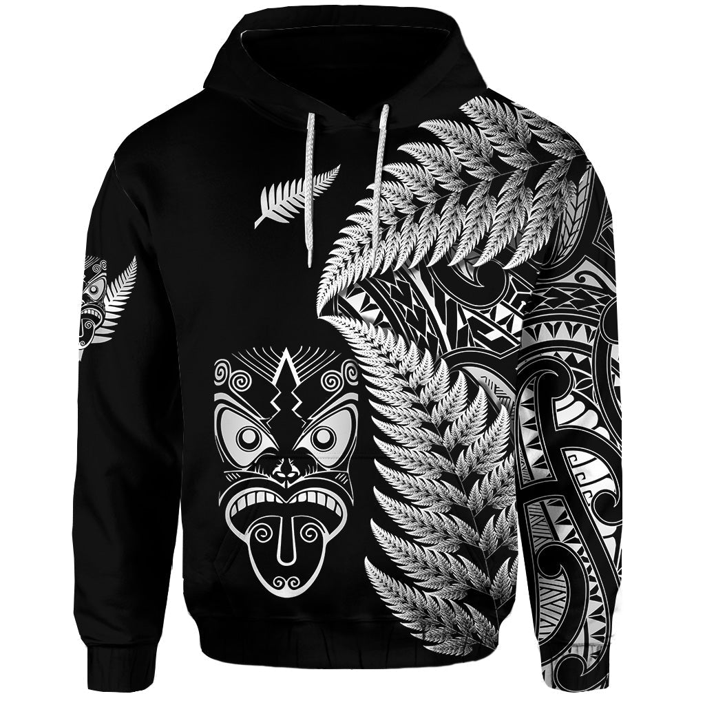 New Zealand Haka Rugby Maori Hoodie Silver Fern Vibes - Black LT8 - Vibe Hoodie Shop
