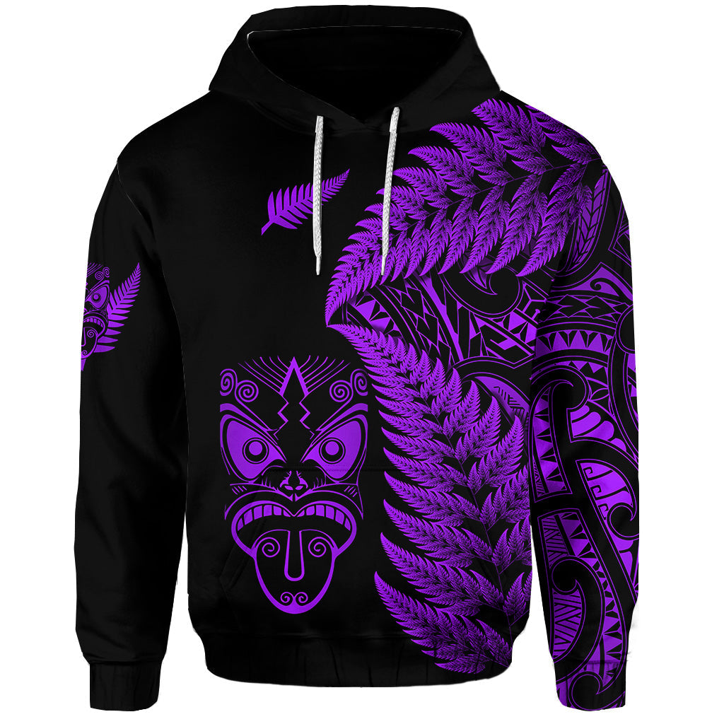 (Custom Personalised) New Zealand Haka Rugby Maori Hoodie Silver Fern Vibes - Purple LT8 - Vibe Hoodie Shop