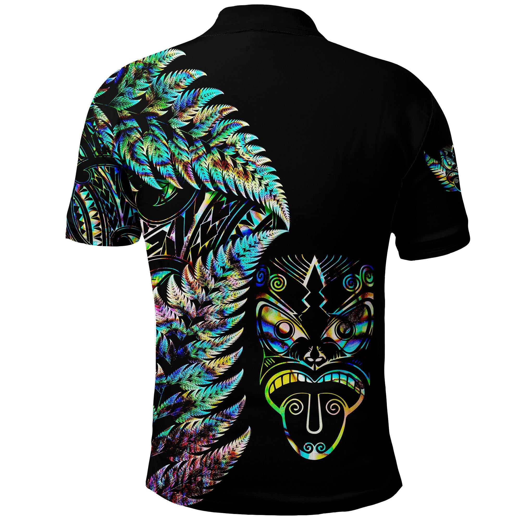 New Zealand Haka Rugby Maori Polo Shirt Silver Fern Vibes - Paua Shell - Vibe Hoodie Shop