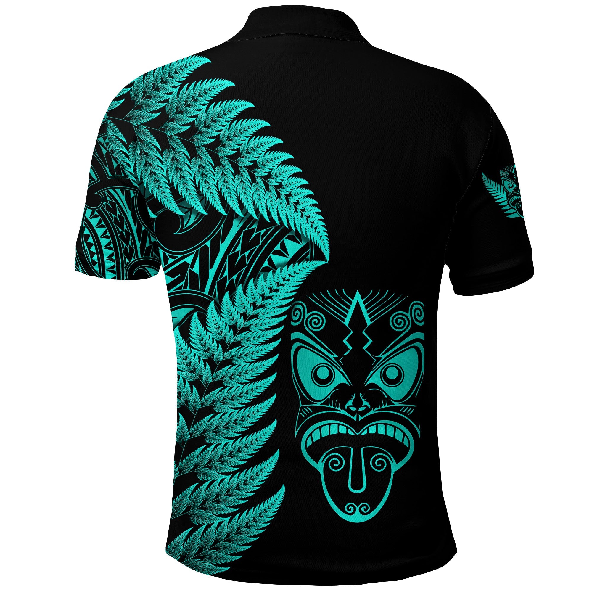 New Zealand Haka Rugby Maori Polo Shirt Silver Fern Vibes - Turquoise - Vibe Hoodie Shop