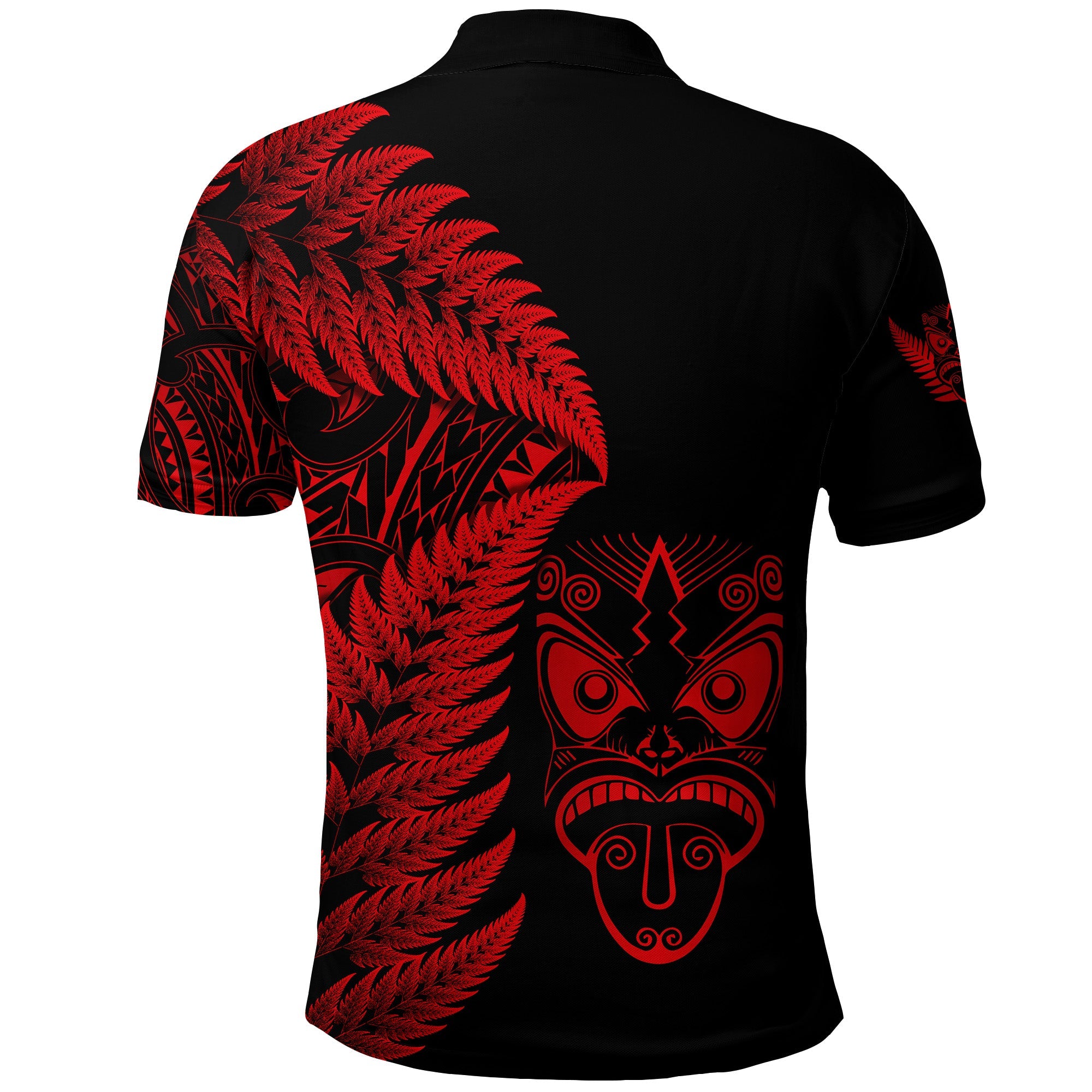 New Zealand Haka Rugby Maori Polo Shirt Silver Fern Vibes - Red - Vibe Hoodie Shop