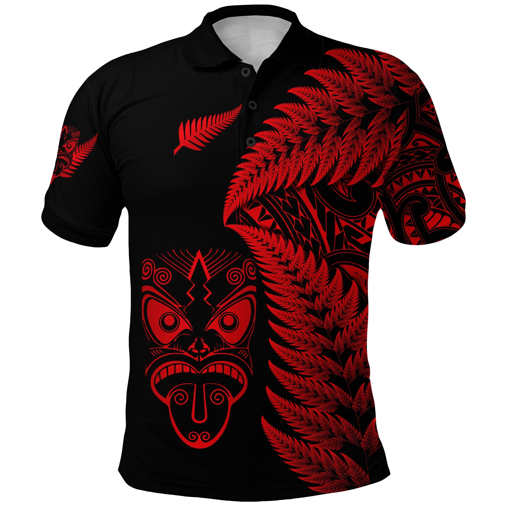 (Custom Personalised) New Zealand Haka Rugby Maori Polo Shirt Silver Fern Vibes - Red - Vibe Hoodie Shop