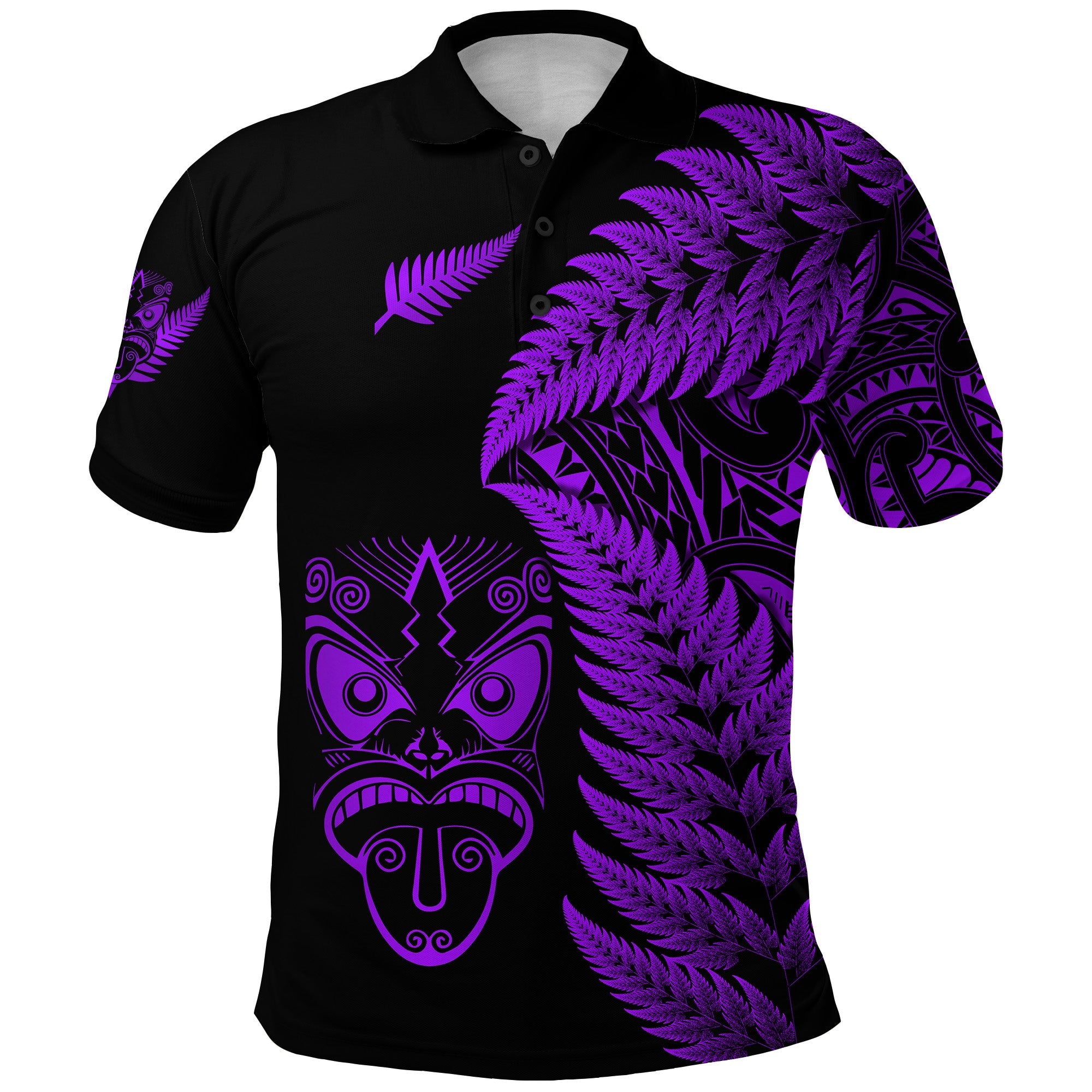 New Zealand Haka Rugby Maori Polo Shirt Silver Fern Vibes - Purple - Vibe Hoodie Shop