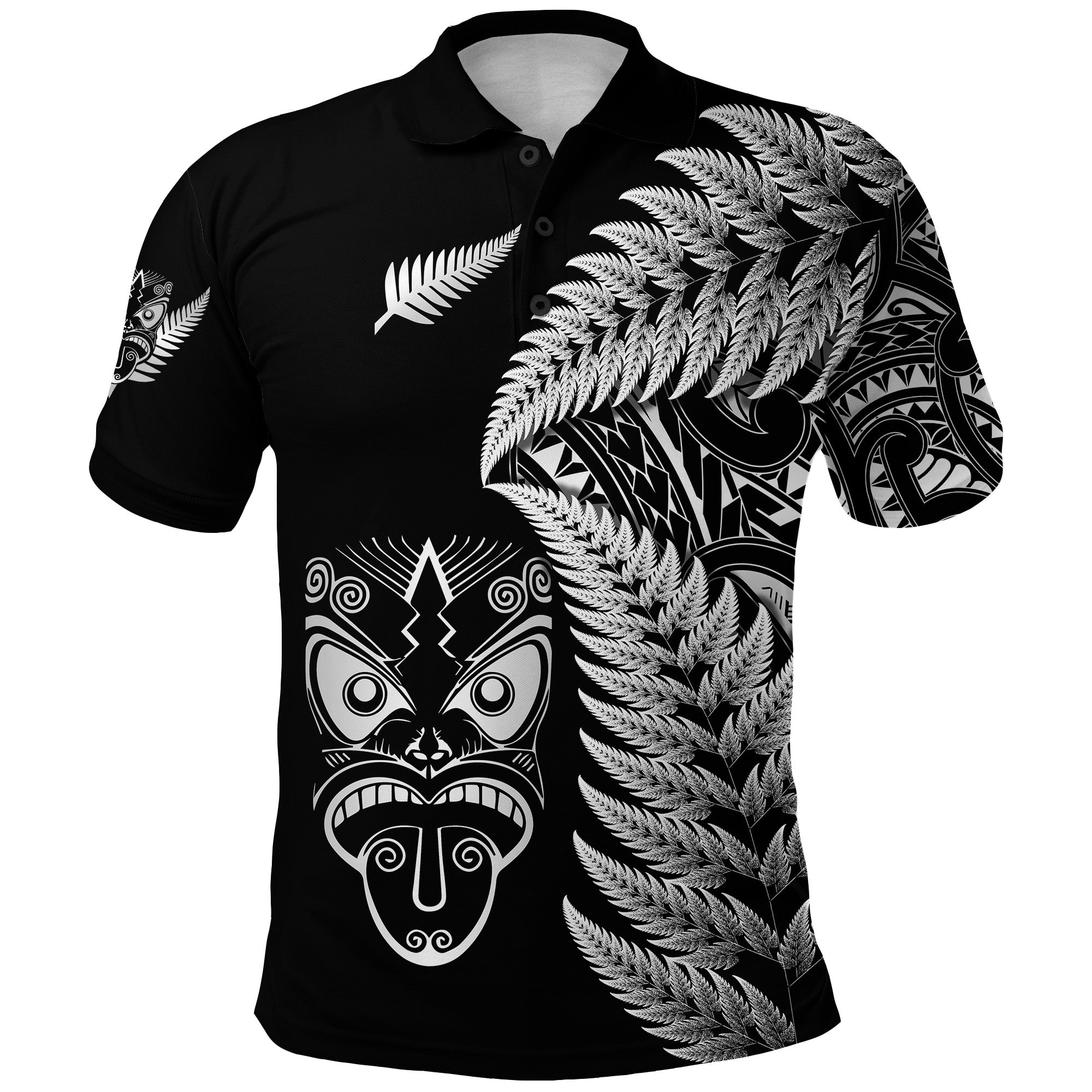 (Custom Personalised) New Zealand Haka Rugby Maori Polo Shirt Silver Fern Vibes - Black - Vibe Hoodie Shop